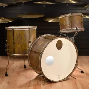 A&F Drum Co. 13/16/22 3pc. Royal Elite Engraved Brass Drum Kit w/Walnut Hoops