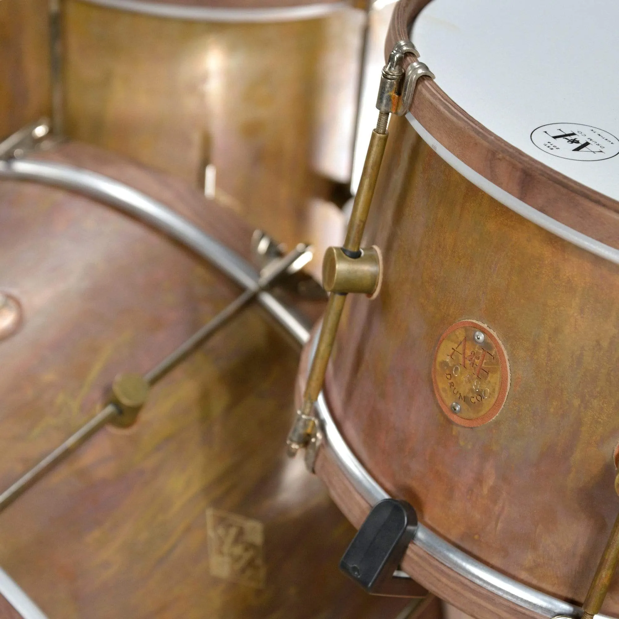 A&F Drum Co. 13/16/22 3pc. Royal Elite Engraved Brass Drum Kit w/Walnut Hoops