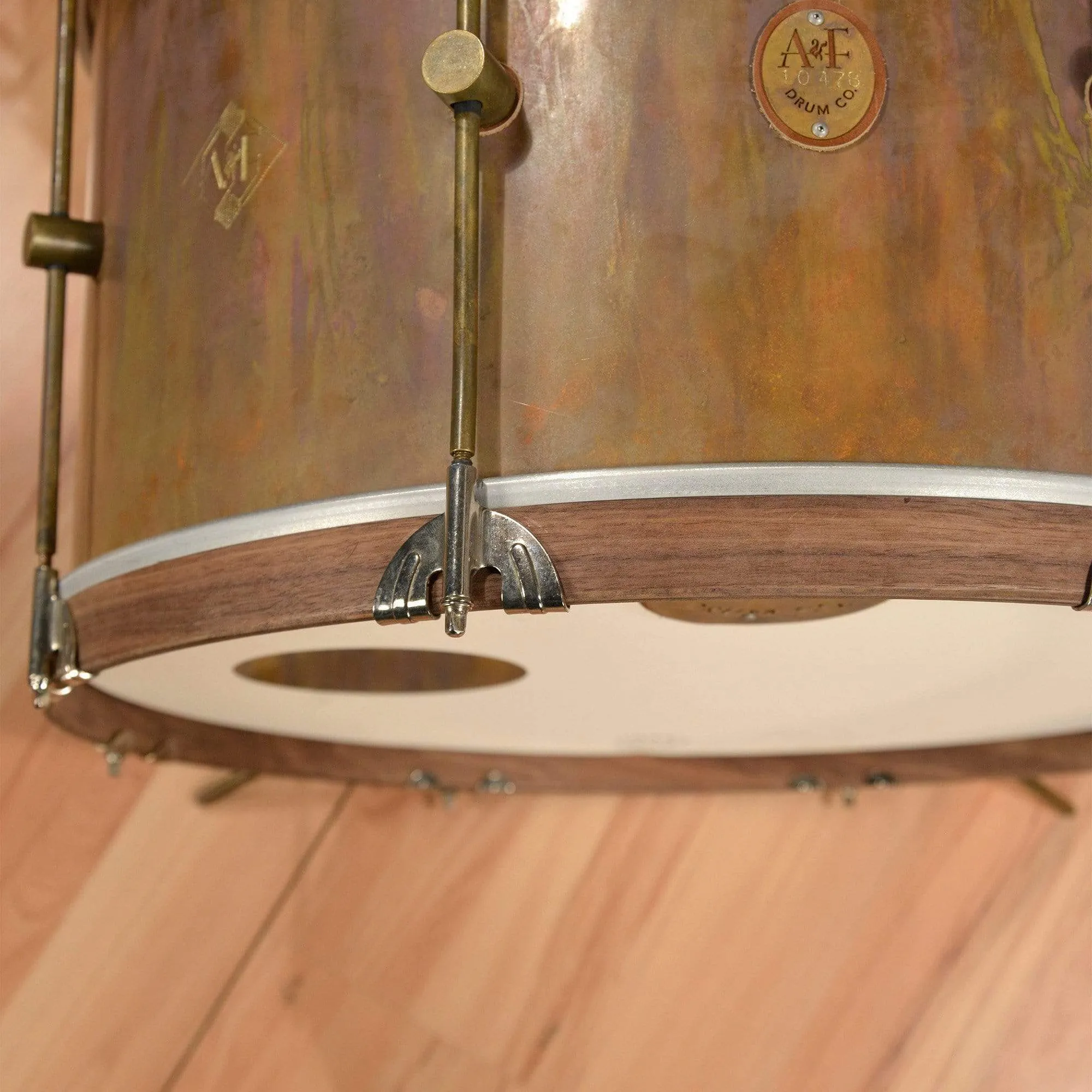 A&F Drum Co. 13/16/22 3pc. Royal Elite Engraved Brass Drum Kit w/Walnut Hoops