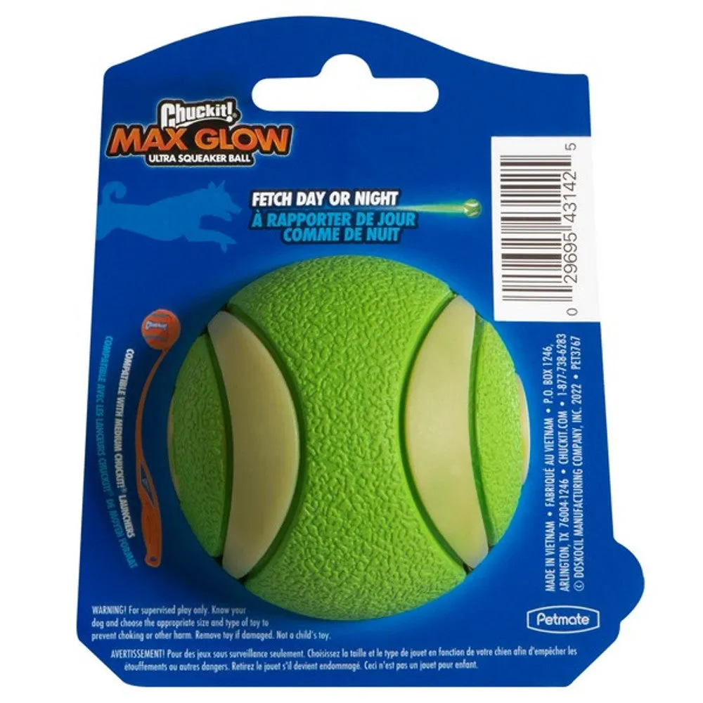 Chuckit! Max Glow Ultra Squeaker Ball 1Pk Medium 6.3cm