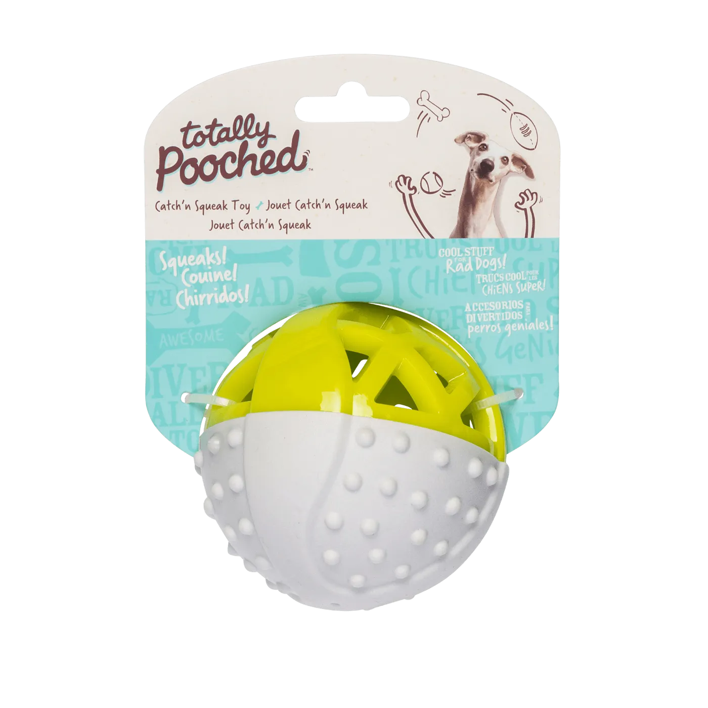 Totally Pooched Catch n' Squeak Dog Ball, Foam Rubber, 3.5"